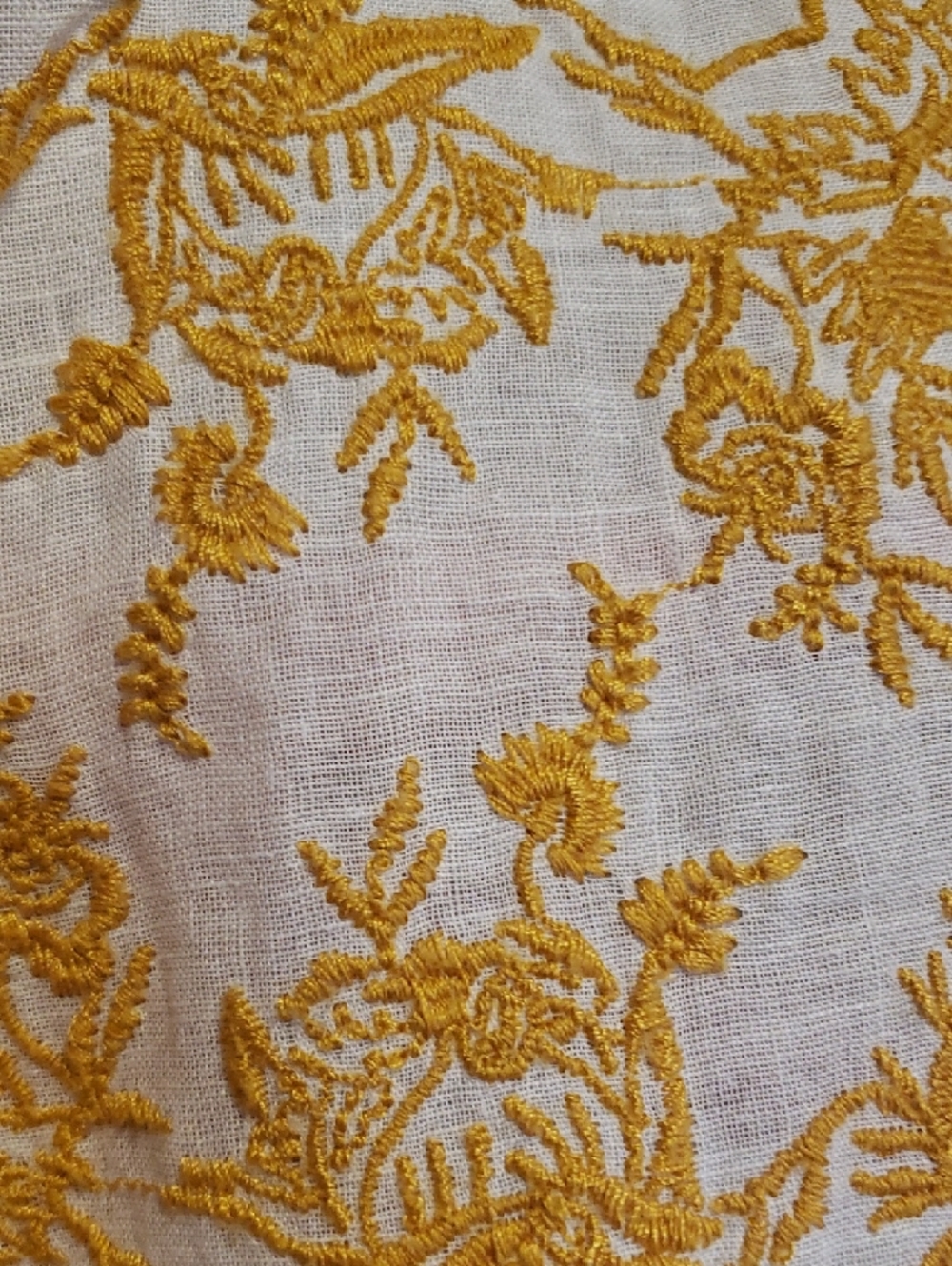 LOFT Linen/Cotton Textured White Top with Mustard Floral Embroidery - Picture 4 of 8